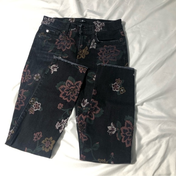 7 For All Mankind Denim - 7 For All Mankind Floral Pattern Skinny Jeans -  Size 27